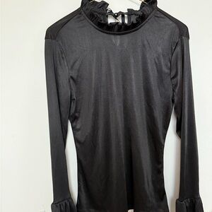 Annabelle Black Ruffle Tie-Neck Long Sleeve Top